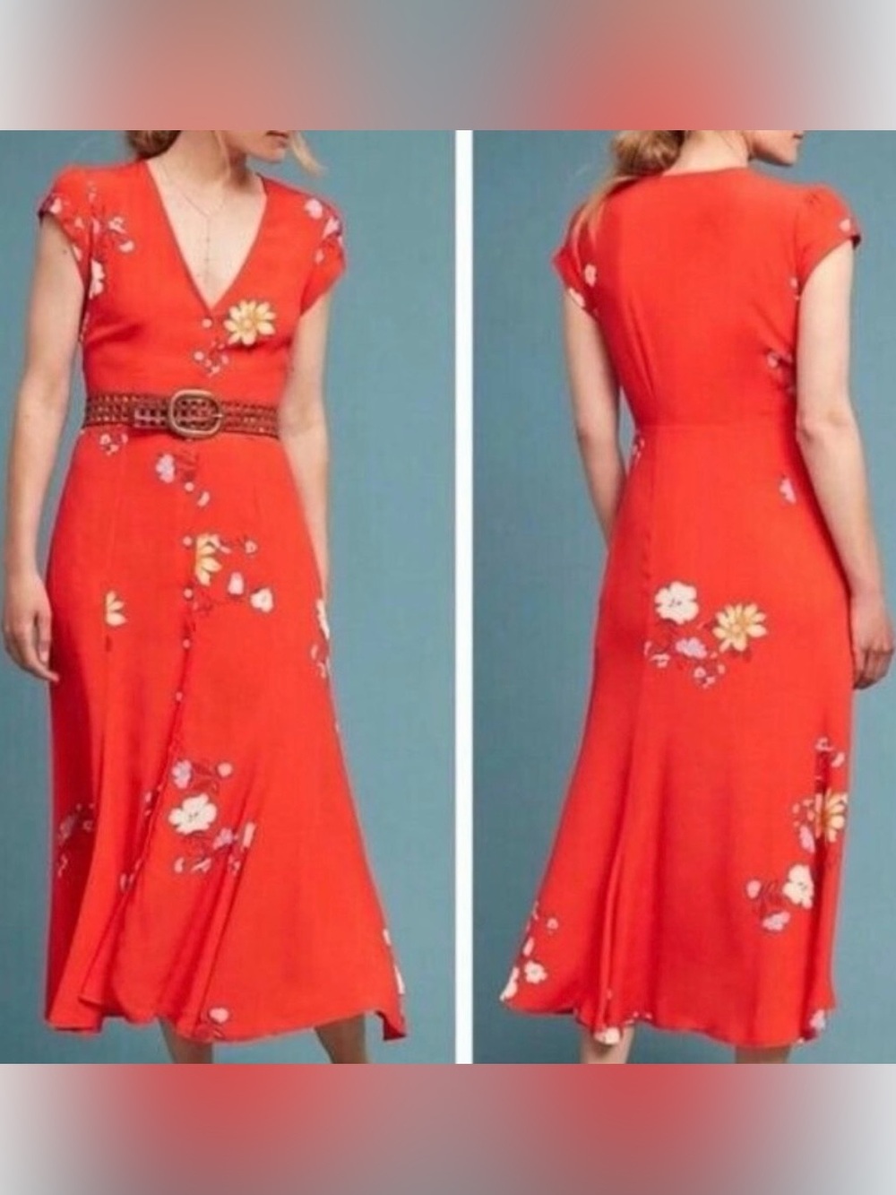 Anthropologie Capulet Floral Button Down Short Sleeve Midi Dress Size XS Pockets